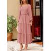 imagePRETTYGARDEN Womens Spring Long Sleeve Smocked Maxi Dress Casual Square Neck Swiss Dot Tiered Ruffle Flowy Pocket DressesDusty Pink