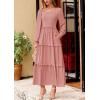 imagePRETTYGARDEN Womens Spring Long Sleeve Smocked Maxi Dress Casual Square Neck Swiss Dot Tiered Ruffle Flowy Pocket DressesDusty Pink