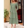 imagePRETTYGARDEN Womens Spring Long Sleeve Smocked Maxi Dress Casual Square Neck Swiss Dot Tiered Ruffle Flowy Pocket DressesGrey Green