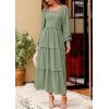 imagePRETTYGARDEN Womens Spring Long Sleeve Smocked Maxi Dress Casual Square Neck Swiss Dot Tiered Ruffle Flowy Pocket DressesGrey Green