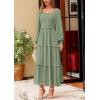 imagePRETTYGARDEN Womens Spring Long Sleeve Smocked Maxi Dress Casual Square Neck Swiss Dot Tiered Ruffle Flowy Pocket DressesGrey Green