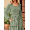 imagePRETTYGARDEN Womens Spring Long Sleeve Smocked Maxi Dress Casual Square Neck Swiss Dot Tiered Ruffle Flowy Pocket DressesGrey Green