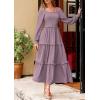 imagePRETTYGARDEN Womens Spring Long Sleeve Smocked Maxi Dress Casual Square Neck Swiss Dot Tiered Ruffle Flowy Pocket DressesGrey Purple
