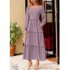 imagePRETTYGARDEN Womens Spring Long Sleeve Smocked Maxi Dress Casual Square Neck Swiss Dot Tiered Ruffle Flowy Pocket DressesGrey Purple