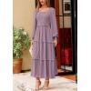 imagePRETTYGARDEN Womens Spring Long Sleeve Smocked Maxi Dress Casual Square Neck Swiss Dot Tiered Ruffle Flowy Pocket DressesGrey Purple