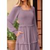 imagePRETTYGARDEN Womens Spring Long Sleeve Smocked Maxi Dress Casual Square Neck Swiss Dot Tiered Ruffle Flowy Pocket DressesGrey Purple