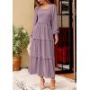 imagePRETTYGARDEN Womens Spring Long Sleeve Smocked Maxi Dress Casual Square Neck Swiss Dot Tiered Ruffle Flowy Pocket DressesGrey Purple