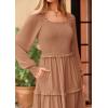 imagePRETTYGARDEN Womens Spring Long Sleeve Smocked Maxi Dress Casual Square Neck Swiss Dot Tiered Ruffle Flowy Pocket DressesKhaki