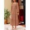 imagePRETTYGARDEN Womens Spring Long Sleeve Smocked Maxi Dress Casual Square Neck Swiss Dot Tiered Ruffle Flowy Pocket DressesKhaki