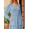 imagePRETTYGARDEN Womens Spring Long Sleeve Smocked Maxi Dress Casual Square Neck Swiss Dot Tiered Ruffle Flowy Pocket DressesLight Blue
