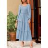 imagePRETTYGARDEN Womens Spring Long Sleeve Smocked Maxi Dress Casual Square Neck Swiss Dot Tiered Ruffle Flowy Pocket DressesLight Blue