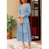 imagePRETTYGARDEN Womens Spring Long Sleeve Smocked Maxi Dress Casual Square Neck Swiss Dot Tiered Ruffle Flowy Pocket DressesLight Blue