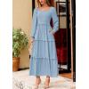 imagePRETTYGARDEN Womens Spring Long Sleeve Smocked Maxi Dress Casual Square Neck Swiss Dot Tiered Ruffle Flowy Pocket DressesLight Blue