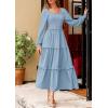 imagePRETTYGARDEN Womens Spring Long Sleeve Smocked Maxi Dress Casual Square Neck Swiss Dot Tiered Ruffle Flowy Pocket DressesLight Blue