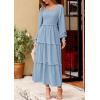 imagePRETTYGARDEN Womens Spring Long Sleeve Smocked Maxi Dress Casual Square Neck Swiss Dot Tiered Ruffle Flowy Pocket DressesLight Blue
