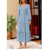 imagePRETTYGARDEN Womens Spring Long Sleeve Smocked Maxi Dress Casual Square Neck Swiss Dot Tiered Ruffle Flowy Pocket DressesLight Blue