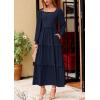 imagePRETTYGARDEN Womens Spring Long Sleeve Smocked Maxi Dress Casual Square Neck Swiss Dot Tiered Ruffle Flowy Pocket DressesNavy