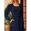 imagePRETTYGARDEN Womens Spring Long Sleeve Smocked Maxi Dress Casual Square Neck Swiss Dot Tiered Ruffle Flowy Pocket DressesNavy
