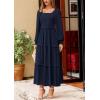 imagePRETTYGARDEN Womens Spring Long Sleeve Smocked Maxi Dress Casual Square Neck Swiss Dot Tiered Ruffle Flowy Pocket DressesNavy