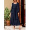 imagePRETTYGARDEN Womens Spring Long Sleeve Smocked Maxi Dress Casual Square Neck Swiss Dot Tiered Ruffle Flowy Pocket DressesNavy