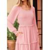 imagePRETTYGARDEN Womens Spring Long Sleeve Smocked Maxi Dress Casual Square Neck Swiss Dot Tiered Ruffle Flowy Pocket DressesPink