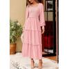 imagePRETTYGARDEN Womens Spring Long Sleeve Smocked Maxi Dress Casual Square Neck Swiss Dot Tiered Ruffle Flowy Pocket DressesPink