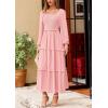 imagePRETTYGARDEN Womens Spring Long Sleeve Smocked Maxi Dress Casual Square Neck Swiss Dot Tiered Ruffle Flowy Pocket DressesPink