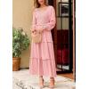 imagePRETTYGARDEN Womens Spring Long Sleeve Smocked Maxi Dress Casual Square Neck Swiss Dot Tiered Ruffle Flowy Pocket DressesPink