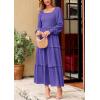 imagePRETTYGARDEN Womens Spring Long Sleeve Smocked Maxi Dress Casual Square Neck Swiss Dot Tiered Ruffle Flowy Pocket DressesPurple Blue