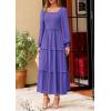 imagePRETTYGARDEN Womens Spring Long Sleeve Smocked Maxi Dress Casual Square Neck Swiss Dot Tiered Ruffle Flowy Pocket DressesPurple Blue
