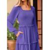 imagePRETTYGARDEN Womens Spring Long Sleeve Smocked Maxi Dress Casual Square Neck Swiss Dot Tiered Ruffle Flowy Pocket DressesPurple Blue