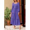 imagePRETTYGARDEN Womens Spring Long Sleeve Smocked Maxi Dress Casual Square Neck Swiss Dot Tiered Ruffle Flowy Pocket DressesPurple Blue