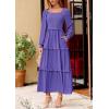 imagePRETTYGARDEN Womens Spring Long Sleeve Smocked Maxi Dress Casual Square Neck Swiss Dot Tiered Ruffle Flowy Pocket DressesPurple Blue