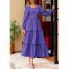 imagePRETTYGARDEN Womens Spring Long Sleeve Smocked Maxi Dress Casual Square Neck Swiss Dot Tiered Ruffle Flowy Pocket DressesPurple Blue