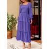 imagePRETTYGARDEN Womens Spring Long Sleeve Smocked Maxi Dress Casual Square Neck Swiss Dot Tiered Ruffle Flowy Pocket DressesPurple Blue