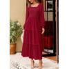 imagePRETTYGARDEN Womens Spring Long Sleeve Smocked Maxi Dress Casual Square Neck Swiss Dot Tiered Ruffle Flowy Pocket DressesRed