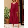 imagePRETTYGARDEN Womens Spring Long Sleeve Smocked Maxi Dress Casual Square Neck Swiss Dot Tiered Ruffle Flowy Pocket DressesRed