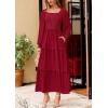 imagePRETTYGARDEN Womens Spring Long Sleeve Smocked Maxi Dress Casual Square Neck Swiss Dot Tiered Ruffle Flowy Pocket DressesRed
