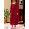 imagePRETTYGARDEN Womens Spring Long Sleeve Smocked Maxi Dress Casual Square Neck Swiss Dot Tiered Ruffle Flowy Pocket DressesRed