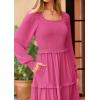 imagePRETTYGARDEN Womens Spring Long Sleeve Smocked Maxi Dress Casual Square Neck Swiss Dot Tiered Ruffle Flowy Pocket DressesRose Red