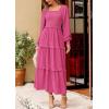 imagePRETTYGARDEN Womens Spring Long Sleeve Smocked Maxi Dress Casual Square Neck Swiss Dot Tiered Ruffle Flowy Pocket DressesRose Red