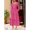 imagePRETTYGARDEN Womens Spring Long Sleeve Smocked Maxi Dress Casual Square Neck Swiss Dot Tiered Ruffle Flowy Pocket DressesRose Red