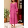 imagePRETTYGARDEN Womens Spring Long Sleeve Smocked Maxi Dress Casual Square Neck Swiss Dot Tiered Ruffle Flowy Pocket DressesRose Red