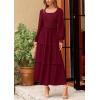 imagePRETTYGARDEN Womens Spring Long Sleeve Smocked Maxi Dress Casual Square Neck Swiss Dot Tiered Ruffle Flowy Pocket DressesWine Red