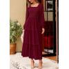 imagePRETTYGARDEN Womens Spring Long Sleeve Smocked Maxi Dress Casual Square Neck Swiss Dot Tiered Ruffle Flowy Pocket DressesWine Red