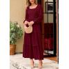 imagePRETTYGARDEN Womens Spring Long Sleeve Smocked Maxi Dress Casual Square Neck Swiss Dot Tiered Ruffle Flowy Pocket DressesWine Red