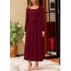 imagePRETTYGARDEN Womens Spring Long Sleeve Smocked Maxi Dress Casual Square Neck Swiss Dot Tiered Ruffle Flowy Pocket DressesWine Red