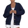 imagePRETTYGARDEN Womens Cardigan Sweaters Long Sleeve Open Front Button Up V Neck Ribbed Knit Winter Sweater JacketsNavy