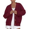 imagePRETTYGARDEN Womens Cardigan Sweaters Long Sleeve Open Front Button Up V Neck Ribbed Knit Winter Sweater JacketsWine Red