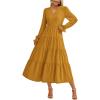 imagePRETTYGARDEN Womens Spring Fall Maxi Dress Long Sleeve V Neck Tiered Ruffle Flowy A Line Cocktail Party DressesBrown Yellow